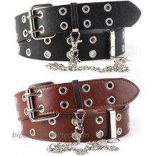 Double Grommet Belt for Women COSYOO 2PCS PU Leather Punk Belt with Chain Rock Metal Jean Belt at  Women’s Clothing store