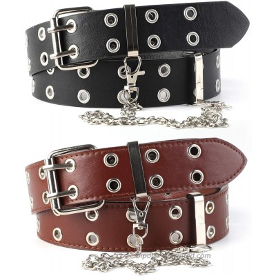 Double Grommet Belt for Women COSYOO 2PCS PU Leather Punk Belt with Chain Rock Metal Jean Belt at  Women’s Clothing store