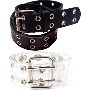 FGECHENGO Fashion Faux Leather Clear Double Grommet Waist Belts With Holes for Women Teens Girls Transparent PVC Belt for Jeans Pants Medium at  Women’s Clothing store