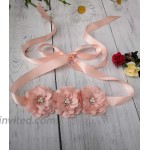Flower Girl Sash Belt for Dresses Bride Bridesmaid Sash Belts Flower Pearls Sashes for Wedding Dress Blush at Women’s Clothing store