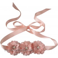 Flower Girl Sash Belt for Dresses Bride Bridesmaid Sash Belts Flower Pearls Sashes for Wedding Dress Blush at  Women’s Clothing store