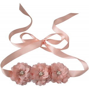 Flower Girl Sash Belt for Dresses Bride Bridesmaid Sash Belts Flower Pearls Sashes for Wedding Dress Blush at  Women’s Clothing store