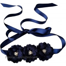 Flower Girl Sash Belt for Dresses Bride Bridesmaid Sash Belts Flower Pearls Sashes for Wedding Dress Navy at  Women’s Clothing store
