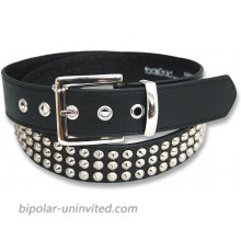 foolsGold 3 Row Conical Silver Studded Black Belt at  Women’s Clothing store