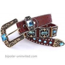 Genuine Leather Western Belt for Men And Women Rhinestones With Engraved Buckle For Cowboys and Cowgirls Country Style