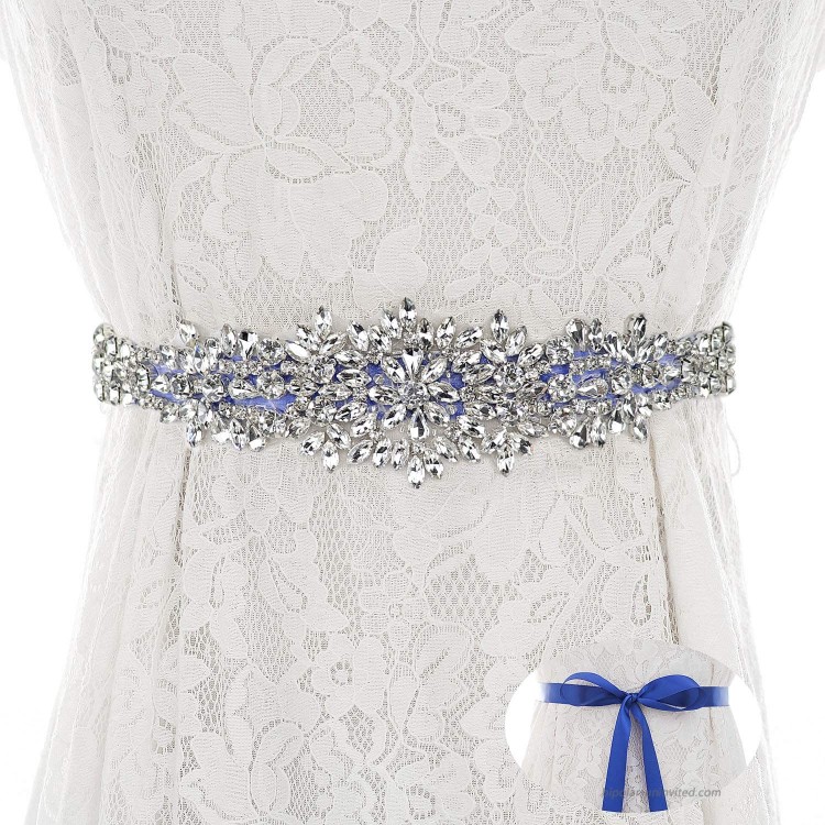 Glamorstar Bridal Belt for Wedding Gown Rhinestone Belt for Women Dress Bridesmaids Sash Gift Blue at Women’s Clothing store