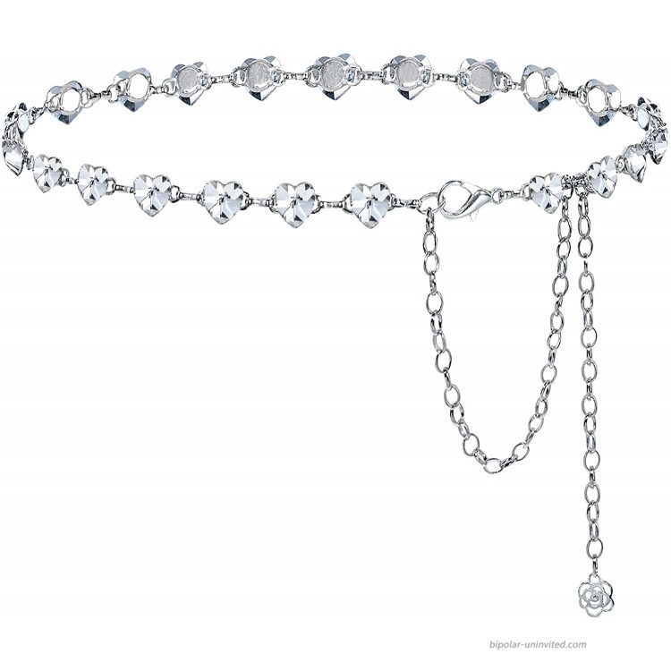 Glamorstar Rhinestone Chain Belts for Women Girls Heart Crystal Waist Belt for Dresses at Women’s Clothing store