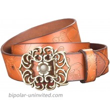 Hello My Life&Apparel Women's Genuine Cowhide Leather Belt with Flower Pin-Buckle Camel