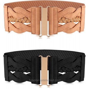 Hercicy 2 Pieces Women's Elastic Retro Belt Stretchy Wide Waist Belt Retro Buckle Belt for Women Dresses Shirts Black and Khaki at  Women’s Clothing store