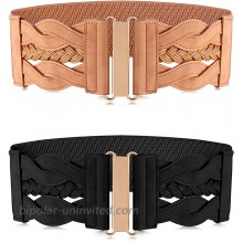 Hercicy 2 Pieces Women's Elastic Retro Belt Stretchy Wide Waist Belt Retro Buckle Belt for Women Dresses Shirts Black and Khaki at  Women’s Clothing store