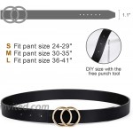 JASGOOD Women Leather Belt Double O Ring Belt for Jeans Pants Dresses with Gold Circle Buckle at Women’s Clothing store