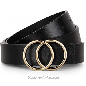 JASGOOD Women Leather Belt Double O Ring Belt for Jeans Pants Dresses with Gold Circle Buckle at  Women’s Clothing store
