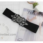 Ladies Rose Flower Rhinestone Inlaid Wide Stretchy Belt Tunic Girdle Waistband black Elastic at Women’s Clothing store