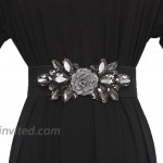 Ladies Rose Flower Rhinestone Inlaid Wide Stretchy Belt Tunic Girdle Waistband black Elastic at Women’s Clothing store