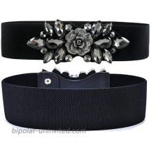 Ladies Rose Flower Rhinestone Inlaid Wide Stretchy Belt Tunic Girdle Waistband black Elastic at  Women’s Clothing store