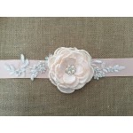 Leimandy Gorgeous Floral Handmade Flowers Sashes with Vintage Crystal Decoration in Middle for Wedding Dresses in 5 Colors Blush