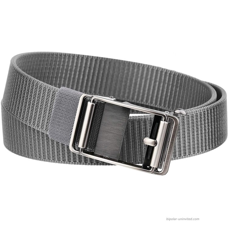 moonsix Nylon Web Belts with Automatic Slide Buckle Men's Ratchet Dress Belt Golf Belt Adjustable No Hole Light Grey