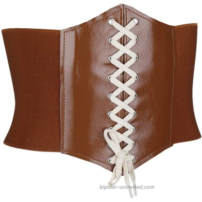 moonsix Women’s Faux Leather Waist Corset Lace-up Wide Band Belt at  Women’s Clothing store