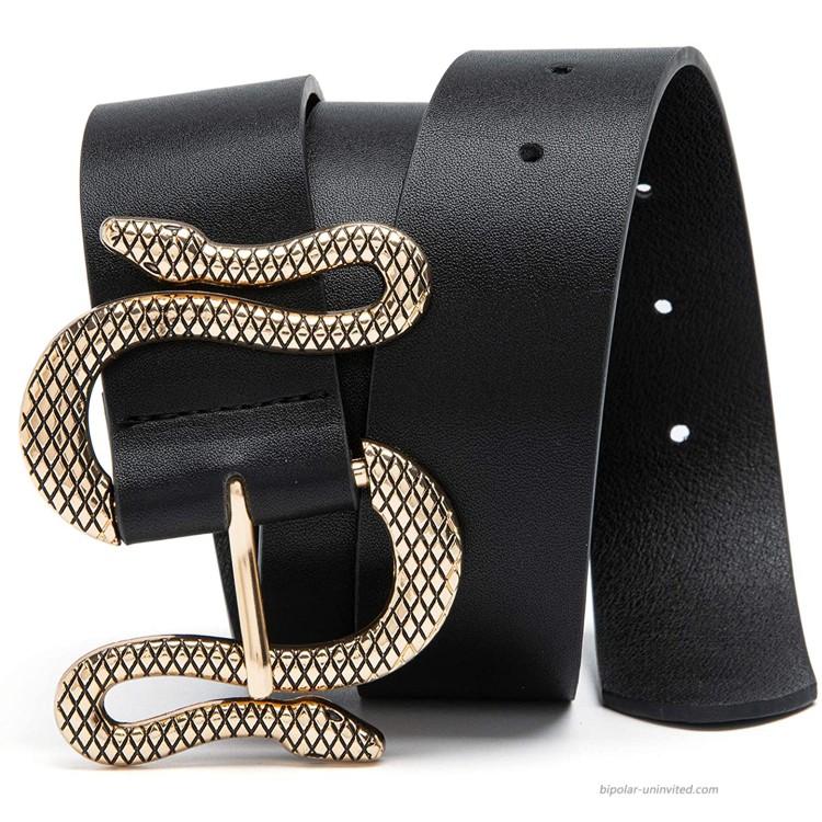 MORELESS Fashion Belts for Women Leather Belts for Jeans Pants Dress with Snake Buckle at Women’s Clothing store
