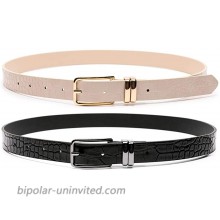 MORELESS Women's PU Leather Belt Waist Skinny Dress Belts Solid Pin Buckle Belt for Jeans Pants at  Women’s Clothing store