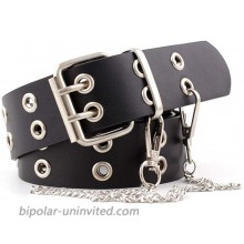 Punk Rock PU Leather Belt Double Grommet Novelty With Chain Women at  Women’s Clothing store
