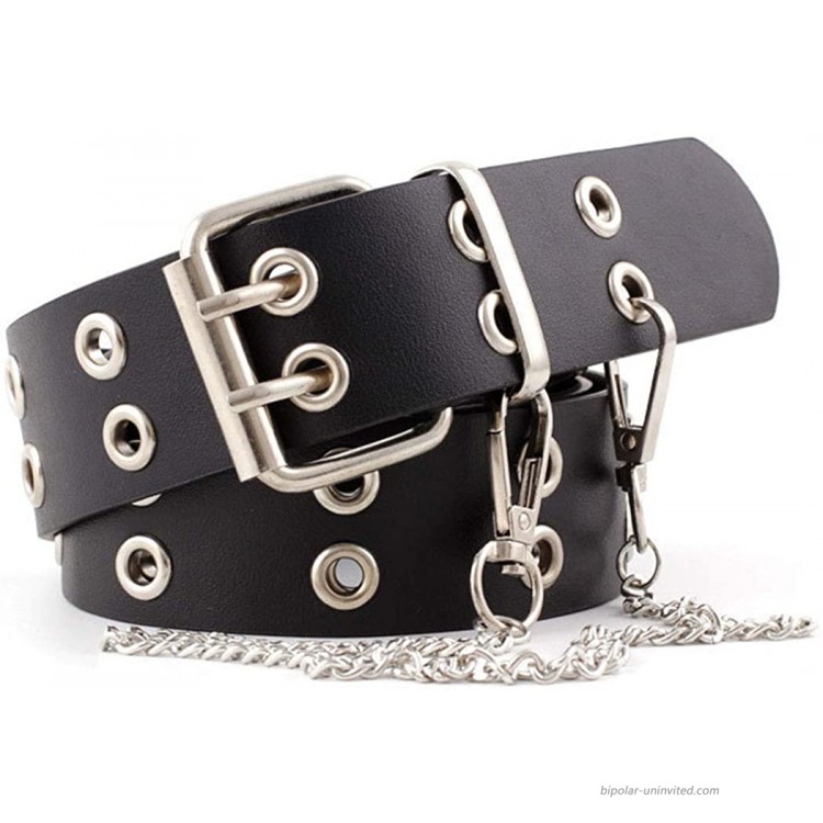 Punk Rock PU Leather Belt Double Grommet Novelty With Chain Women at Women’s Clothing store
