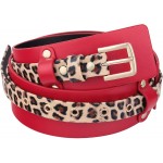 Samtree PU Leather Leopard Print Waist Belt for Women Adjustable Wide Cinch Dress Belt with Removable Cheetah Skinny Belt Red at Women’s Clothing store
