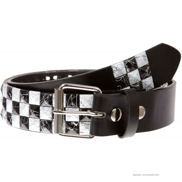 Snap On 1 1 2 White & Black Checkerboard Punk Rock Studded Belt at Women’s Clothing store
