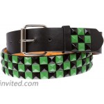 Snap On Punk Rock Black & Green Star Studded Checker Board Pattern Leather Belt at Women’s Clothing store