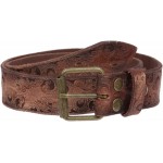 Snap On Soft Hand Floral Embossed Vintage Cowhide Full Grain Leather Casual Belt at Women’s Clothing store