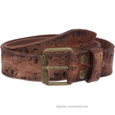 Snap On Soft Hand Floral Embossed Vintage Cowhide Full Grain Leather Casual Belt at  Women’s Clothing store