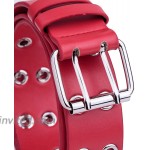 Sportmusies Double Grommets PU Leather Belts for Women Men Fashion Solid Color Jeans Waist BeltRed at Women’s Clothing store