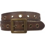 Square Buckle Grommets Vintage Distressed Leather Jean Belt at Women’s Clothing store