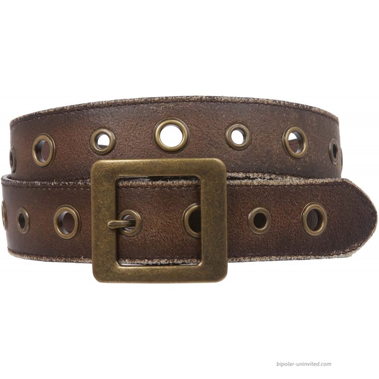 Square Buckle Grommets Vintage Distressed Leather Jean Belt at Women’s Clothing store