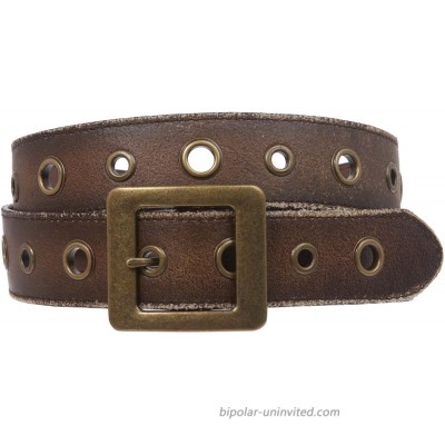 Square Buckle Grommets Vintage Distressed Leather Jean Belt at  Women’s Clothing store