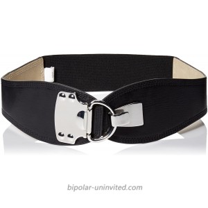 Steve Madden Women's Stretch Belt with Metal Plate Detail and Hook Hardware Black Small Medium at  Women’s Clothing store