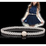 Stretch Belts for Women Pearl Rhinestone White Elastic Belt at Women’s Clothing store