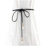 SUNFANI Women Trendy Boho Skinny Waistband for Dress Knotted waist chain dress woven waist rope Black