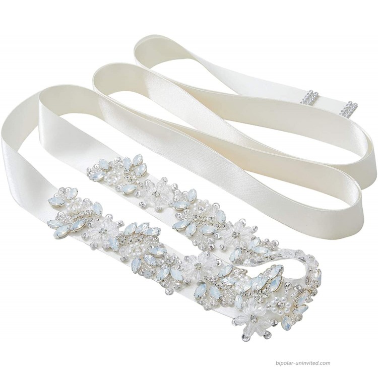 SWEETV Opal Bridal Wedding Belt Sash Pearl Rhinestone Crystal Belt for Brides Bridesmaid Prom Dress Evening Gown Ivory at Women’s Clothing store