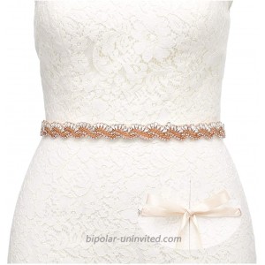 SWEETV Rhinestone Bridal Belt Beaded Wedding Sash Dress Gown Accessories for Bride Bridesmaid Rose Gold