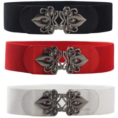 Swtddy Women's Elastic Stretch Wide Vintage Waist Belt Waistband For Dresses 3 Pack Black+Red+White at  Women’s Clothing store