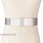 Talleffort Fashion Women's Center-Scaled Texturized Metallic Stretch Belt Wide Elastic Waist Belt at Women’s Clothing store