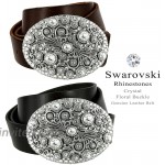 Timeless Tranquility Swarovski Crystal Floral Buckle Genuine Leather Belt for Women at Women’s Clothing store