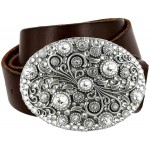 Timeless Tranquility Swarovski Crystal Floral Buckle Genuine Leather Belt for Women at Women’s Clothing store