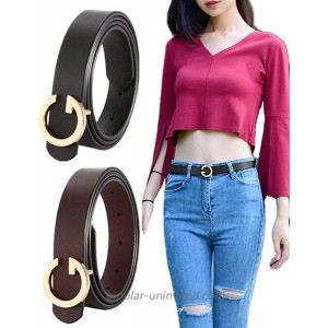 Toptim 2 Pack Women's Faux Leather Belts for Jeans Belt with Gold Buckle Black & Brown Medium Fits Waist From 30“-33” at  Women’s Clothing store