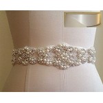 TRLYC Blush Ribbon Sash Handmade Wedding Dress Bridal Sash Belt Appliques Rhinestone Satin Crystal= 21 Long