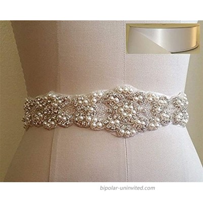 TRLYC Blush Ribbon Sash Handmade Wedding Dress Bridal Sash Belt Appliques Rhinestone Satin Crystal= 21 Long
