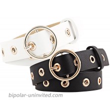 uxcell Women Grommet Holes Studded Leather Belt 28mm Width 1 1 8 Black+White at  Women’s Clothing store