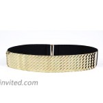 Waist Elastic Metal Belt Leather Metallic Bling Gold Plate Wide for Women gold at Women’s Clothing store