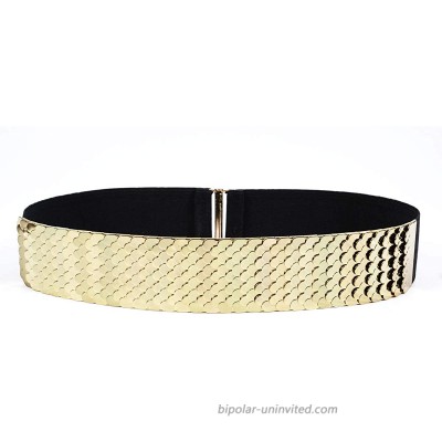 Waist Elastic Metal Belt Leather Metallic Bling Gold Plate Wide for Women gold at  Women’s Clothing store